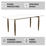 Zinti Dining Table with Glass or Sintered Stone Rectangular Wide Tabletop with Steel Base and Legs - Elax Furniture