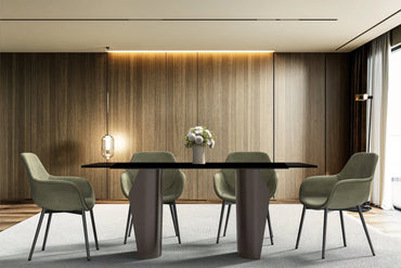 Zelan Dining Table with Rectangular Glass or Sintered Stone Tabletop and Steel Legs - Elax Furniture