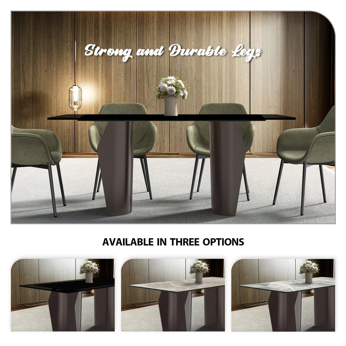 Zelan Dining Table with Rectangular Glass or Sintered Stone Tabletop and Steel Legs - Elax Furniture