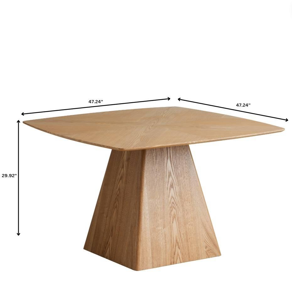Zephry 47" Square Dining Table in Ash Wood Veneer with Tapered Iron Pedestal Base - Elax Furniture