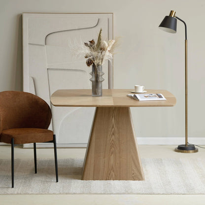 Zephry 47" Square Dining Table in Ash Wood Veneer with Tapered Iron Pedestal Base - Elax Furniture