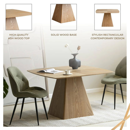 Zephry 47" Square Dining Table in Ash Wood Veneer with Tapered Iron Pedestal Base - Elax Furniture