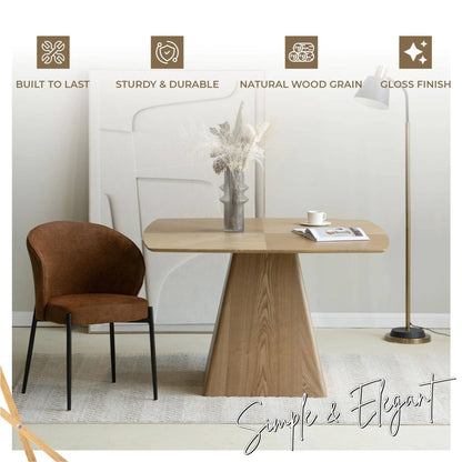 Zephry 47" Square Dining Table in Ash Wood Veneer with Tapered Iron Pedestal Base - Elax Furniture