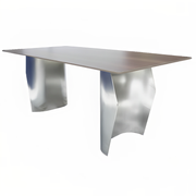 Zelan Dining Table with Rectangular Sintered Stone Tabletop and Stainless Steel Legs