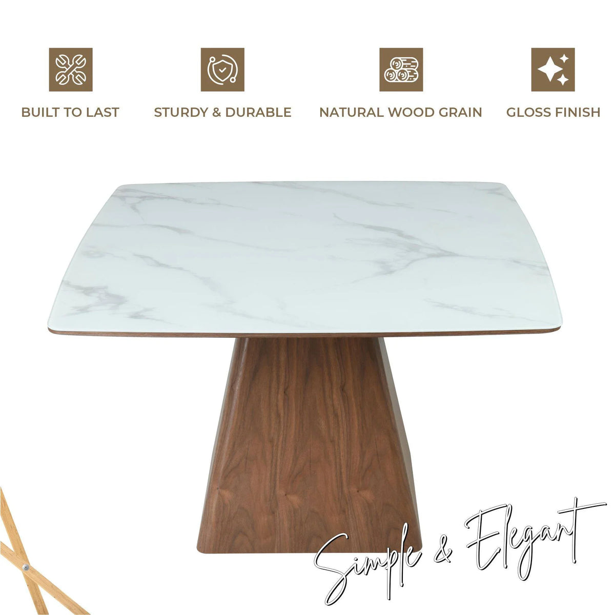 Zephyr 47" Square Dining Table with Sintered Stone Top and Ash Wood and Iron Base - Elax Furniture