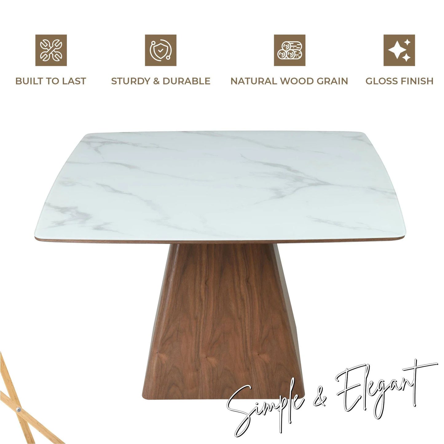 Zephyr 47" Square Dining Table with Sintered Stone Top and Ash Wood and Iron Base - Elax Furniture