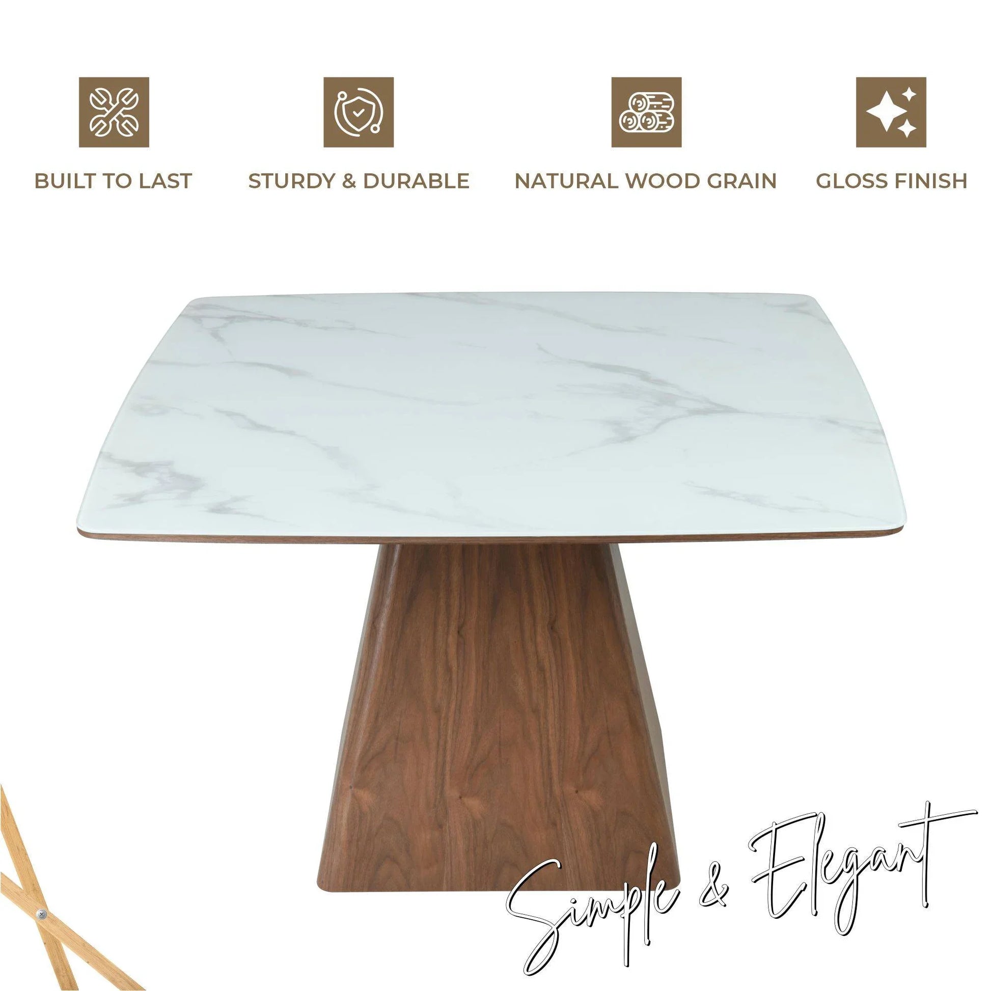 Zephyr 47" Square Dining Table with Sintered Stone Top and Ash Wood and Iron Base - Elax Furniture