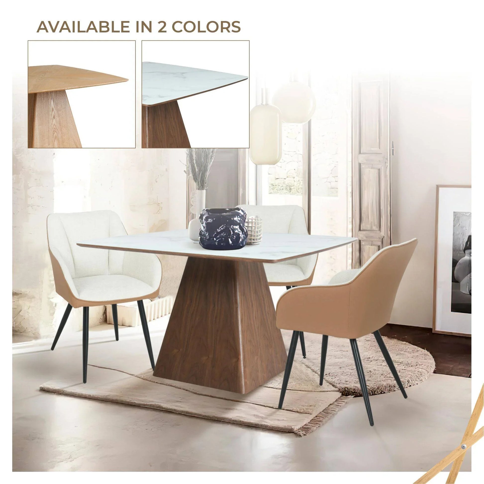 Zephyr 47" Square Dining Table with Sintered Stone Top and Ash Wood and Iron Base - Elax Furniture