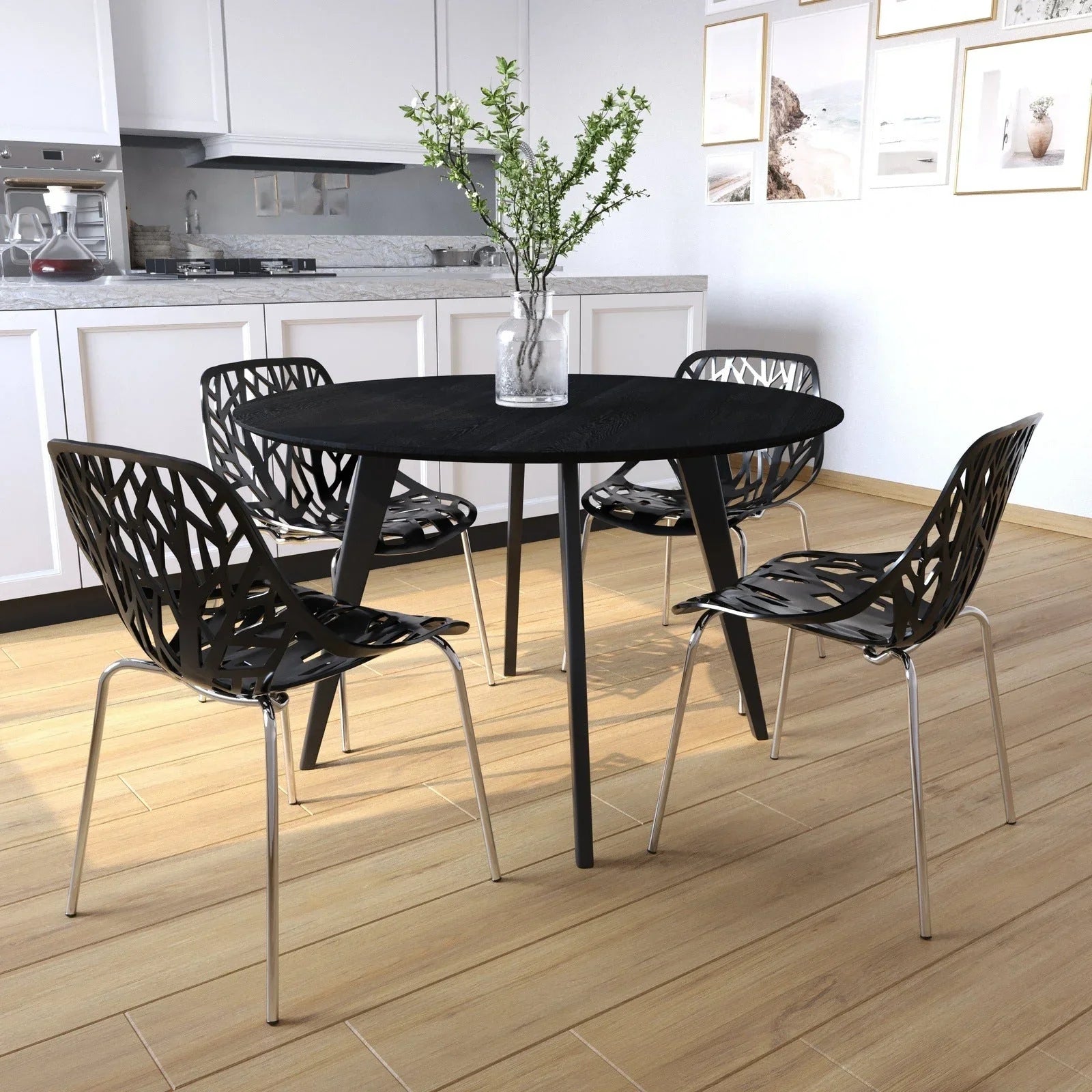 Asbury Polypropylene Dining Side Chair with Forest Cut-Out Design in Chrome - Elax Furniture