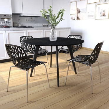Asbury Polypropylene Dining Side Chair with Forest Cut-Out Design in Chrome - Elax Furniture