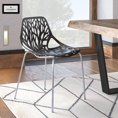 Asbury Polypropylene Dining Side Chair with Forest Cut-Out Design in Chrome - Elax Furniture