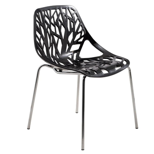 Asbury Polypropylene Dining Side Chair with Forest Cut-Out Design in Chrome - Elax Furniture