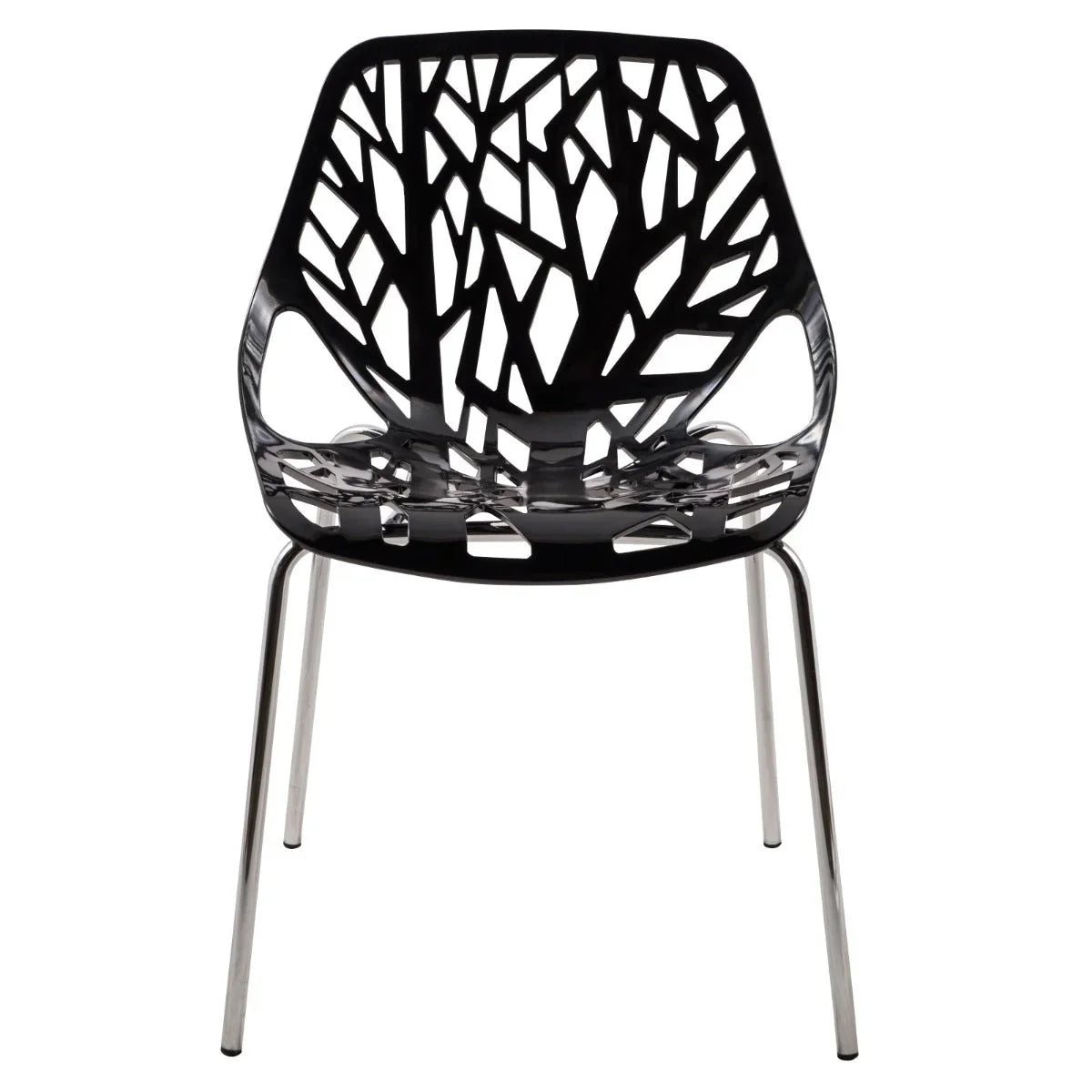 Asbury Polypropylene Dining Side Chair with Forest Cut-Out Design in Chrome - Elax Furniture