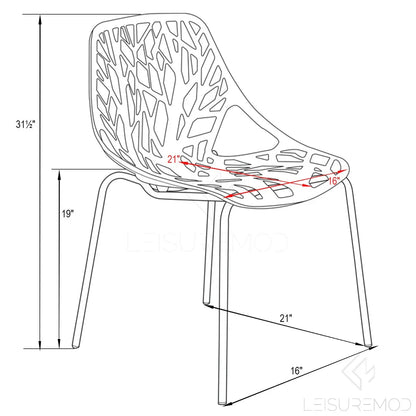 Asbury Polypropylene Dining Side Chair with Forest Cut-Out Design in Chrome - Elax Furniture
