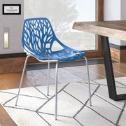 Asbury Polypropylene Dining Side Chair with Forest Cut-Out Design in Chrome - Elax Furniture
