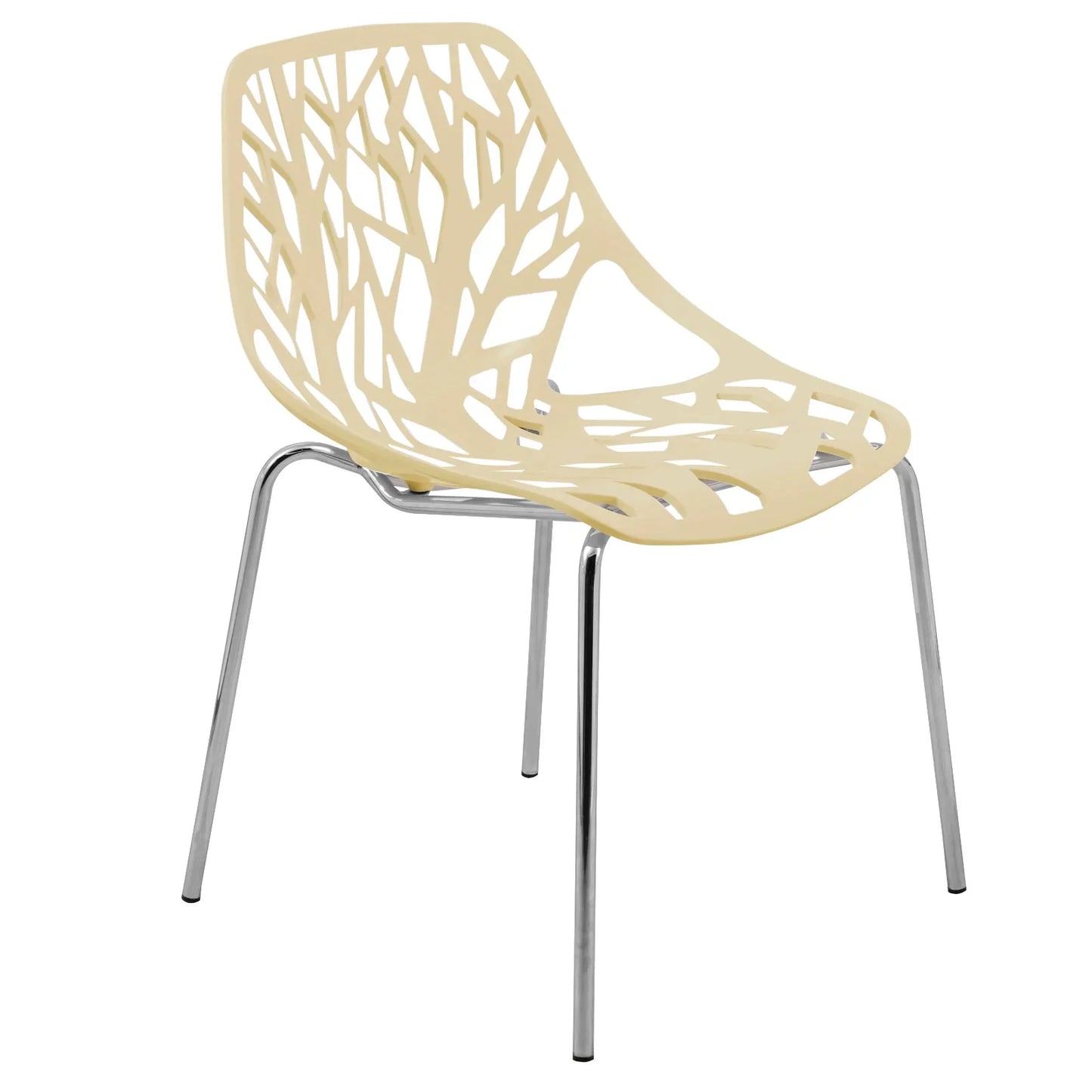 Asbury Polypropylene Dining Side Chair with Forest Cut-Out Design in Chrome - Elax Furniture