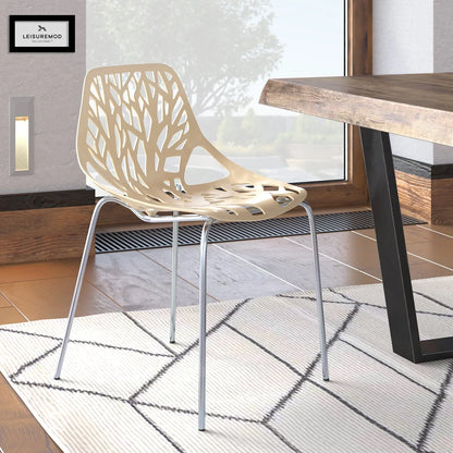 Asbury Polypropylene Dining Side Chair with Forest Cut-Out Design in Chrome - Elax Furniture