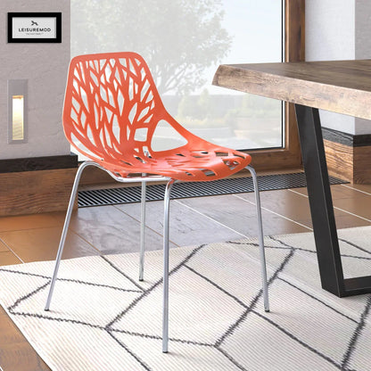 Asbury Polypropylene Dining Side Chair with Forest Cut-Out Design in Chrome - Elax Furniture