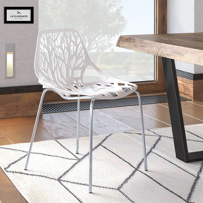 Asbury Polypropylene Dining Side Chair with Forest Cut-Out Design in Chrome - Elax Furniture