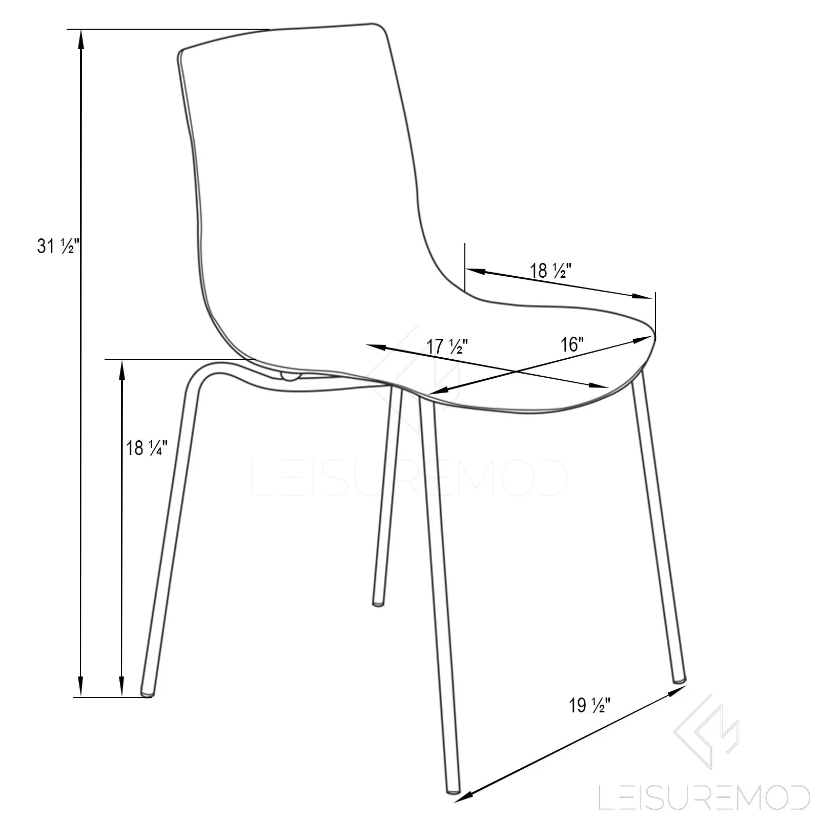 Astor Dining Chair Modern ABS Plastic Side Chair with Stainless-Steel Legs - Elax Furniture