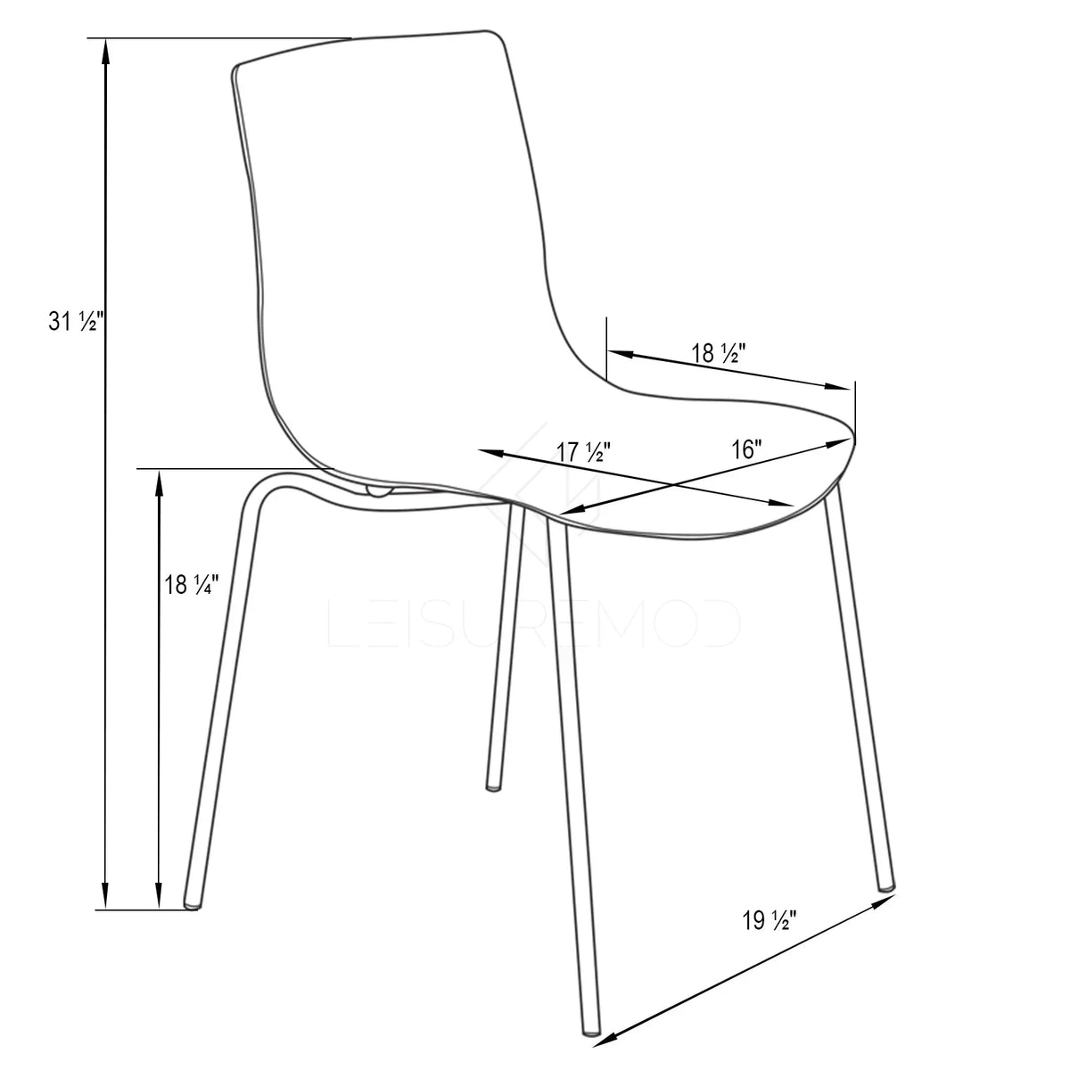 Astor Dining Chair Modern ABS Plastic Side Chair with Stainless-Steel Legs - Elax Furniture