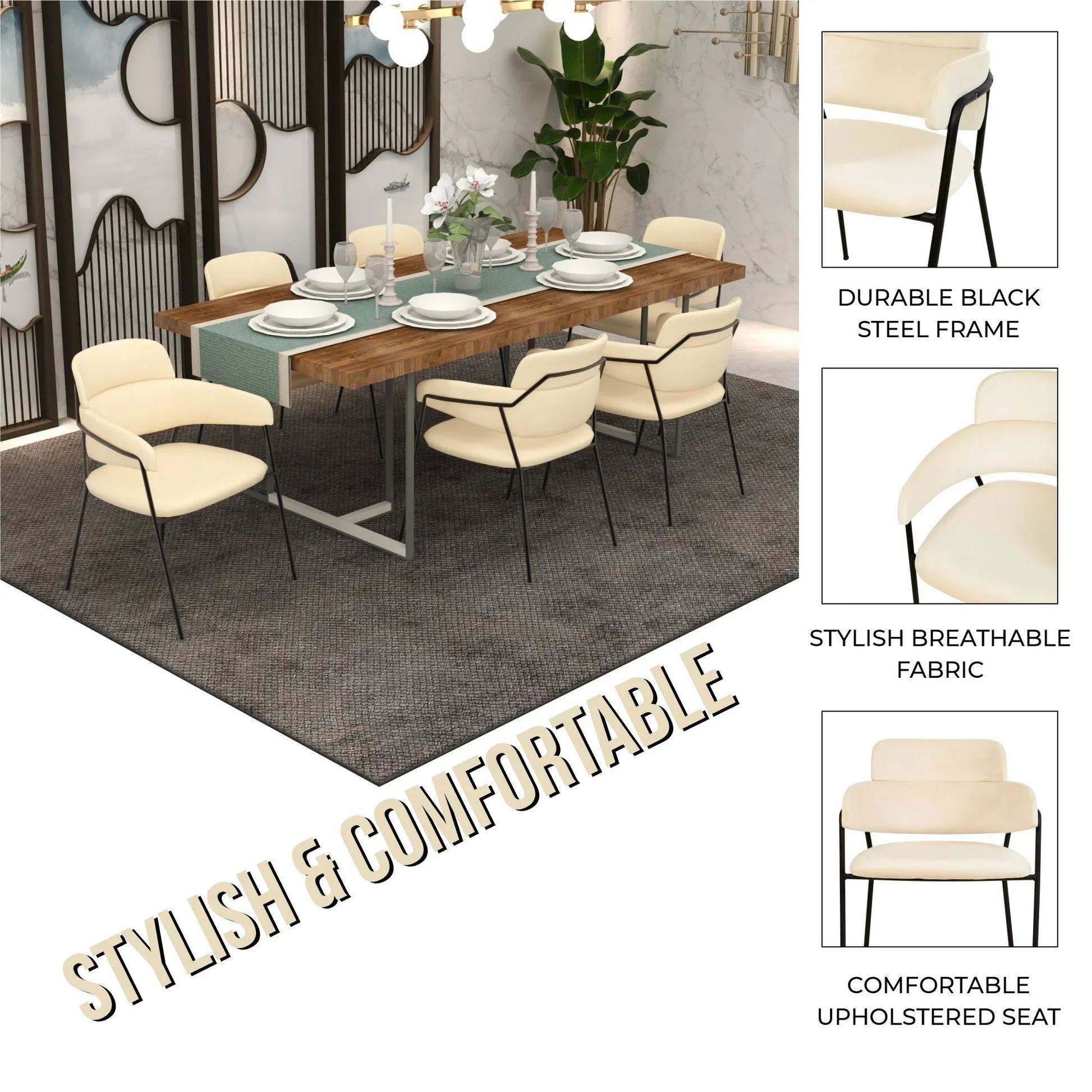 Axis Upholstered Dining Chair with Powder-Coated Stainless Steel Legs Set of 4 - Elax Furniture