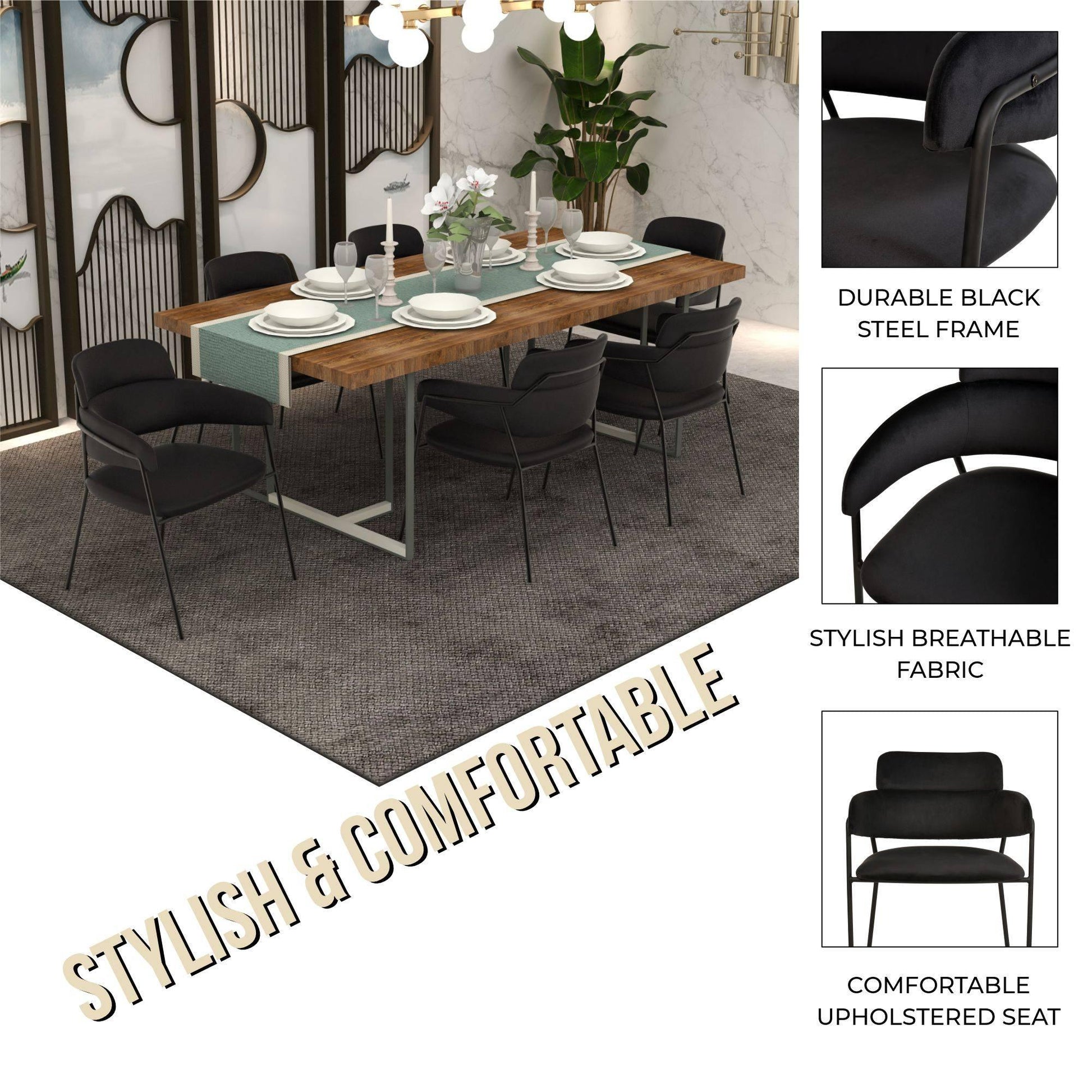 Axis Upholstered Dining Chair with Powder-Coated Stainless Steel Legs Set of 4 - Elax Furniture