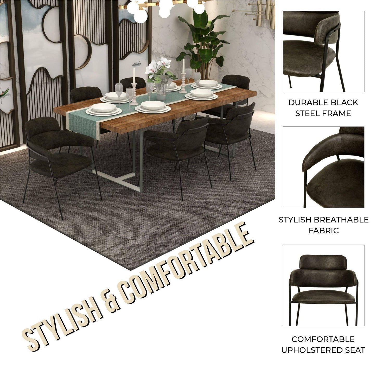 Axis Upholstered Dining Chair with Powder-Coated Stainless Steel Legs Set of 4 - Elax Furniture