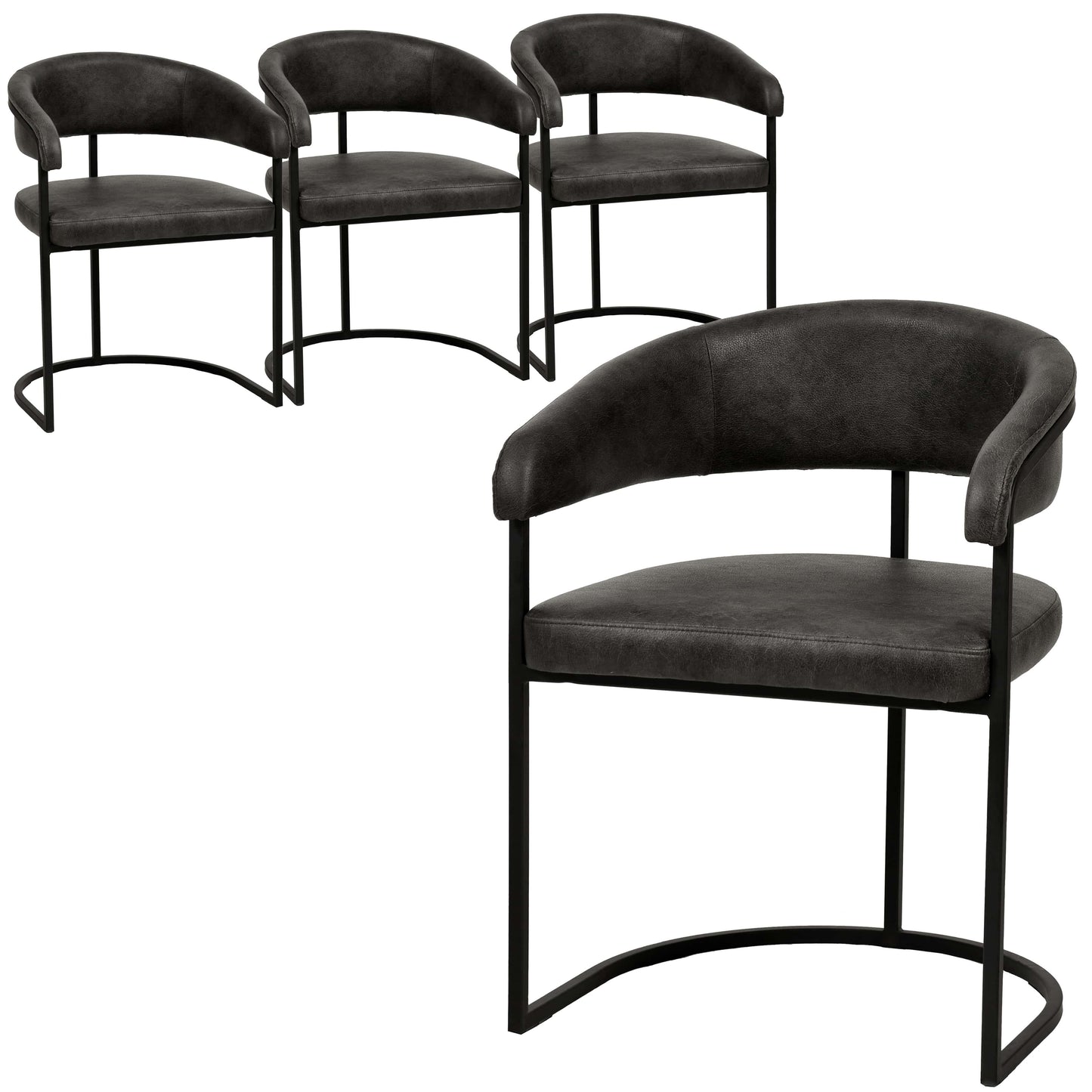 Aero Upholstered Dining Chair Curved Back Design Padded Seat in Iron Set of 4 - Elax Furniture