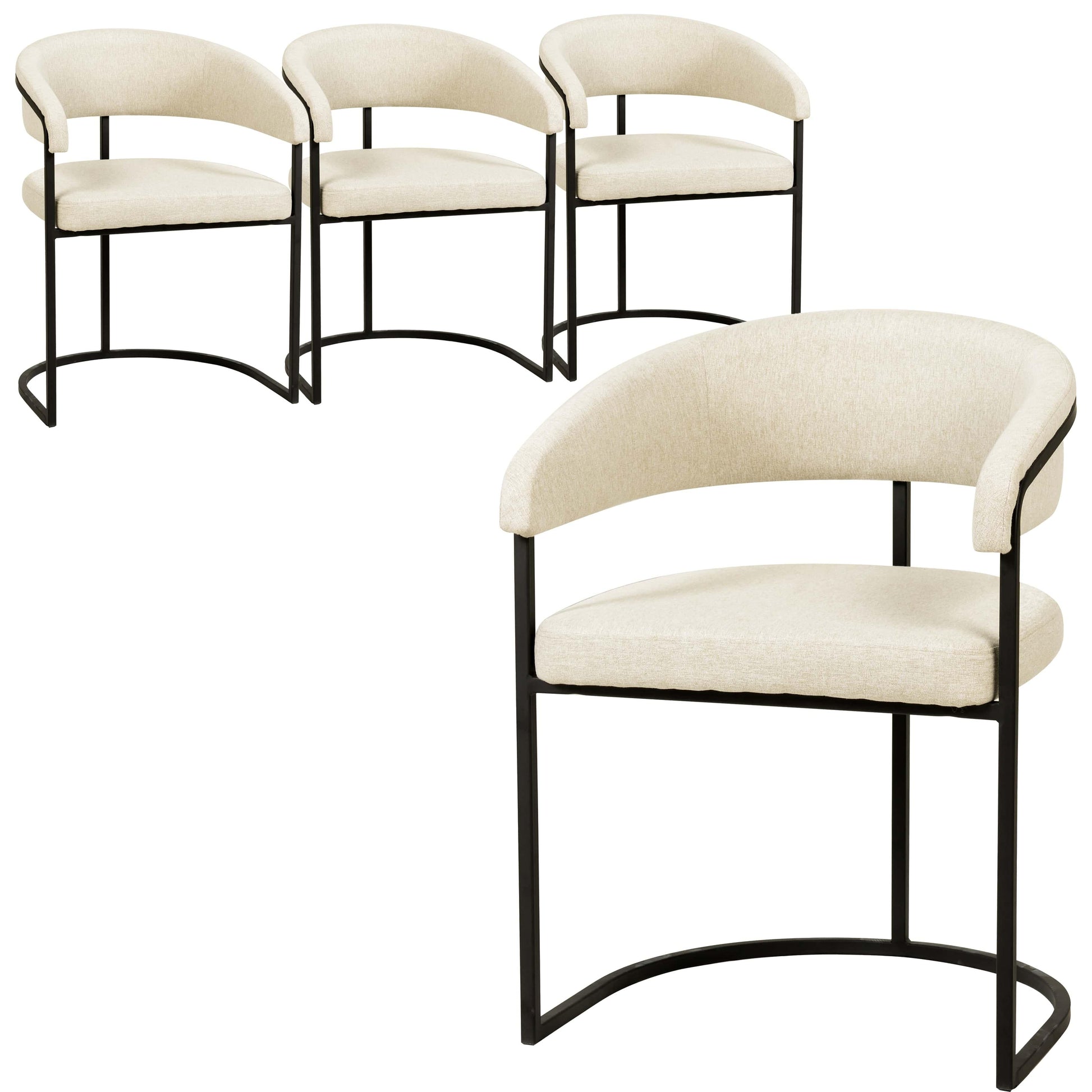 Aero Upholstered Dining Chair Curved Back Design Padded Seat in Iron Set of 4 - Elax Furniture