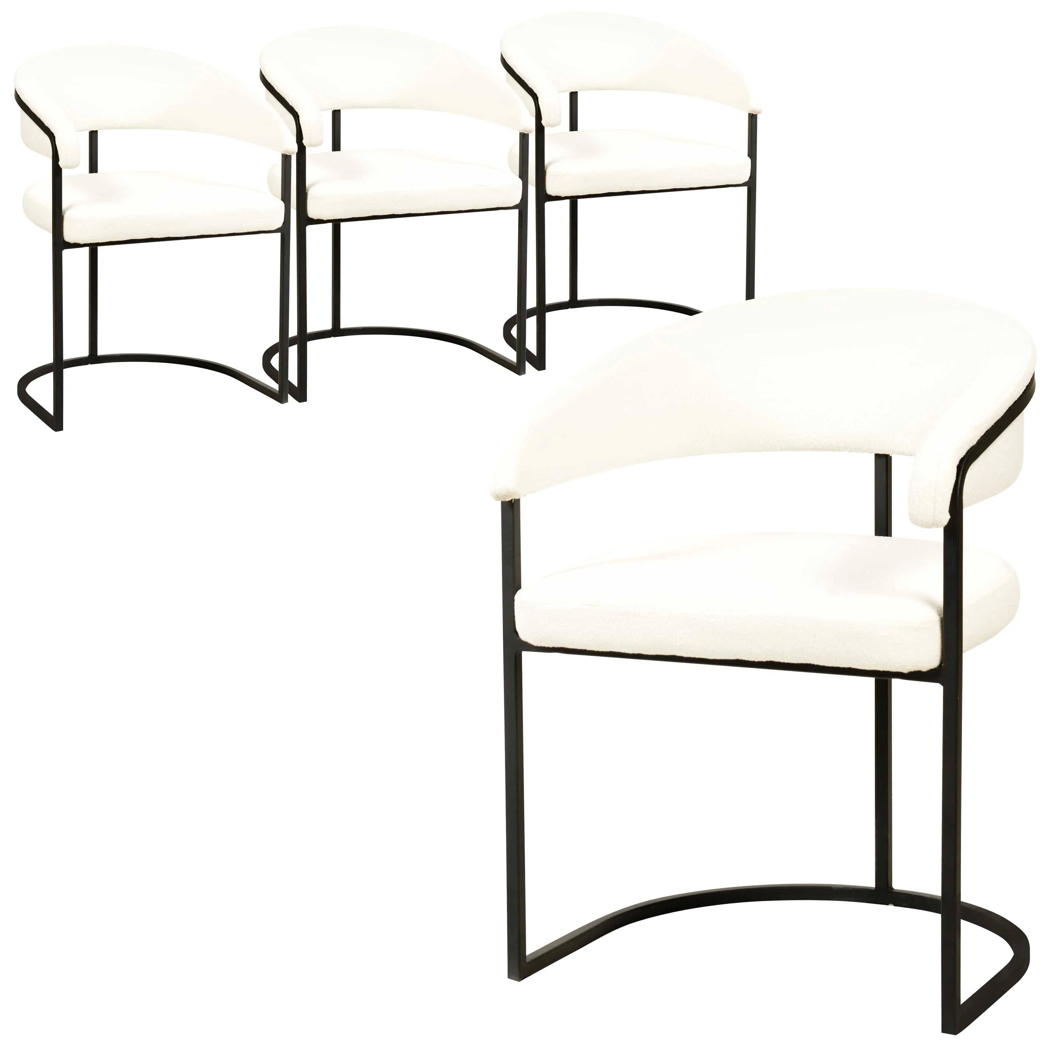 Aero Upholstered Dining Chair Curved Back Design Padded Seat in Iron Set of 4 - Elax Furniture