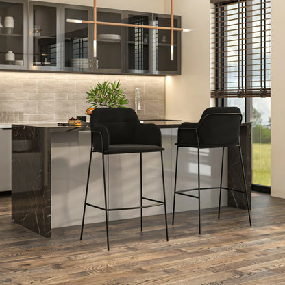 Axis 40" Bar Stool Ergonomic Pub Chair with Black Powder-Coated Stainless Steel Base and Footrest Set of 2 - Elax Furniture