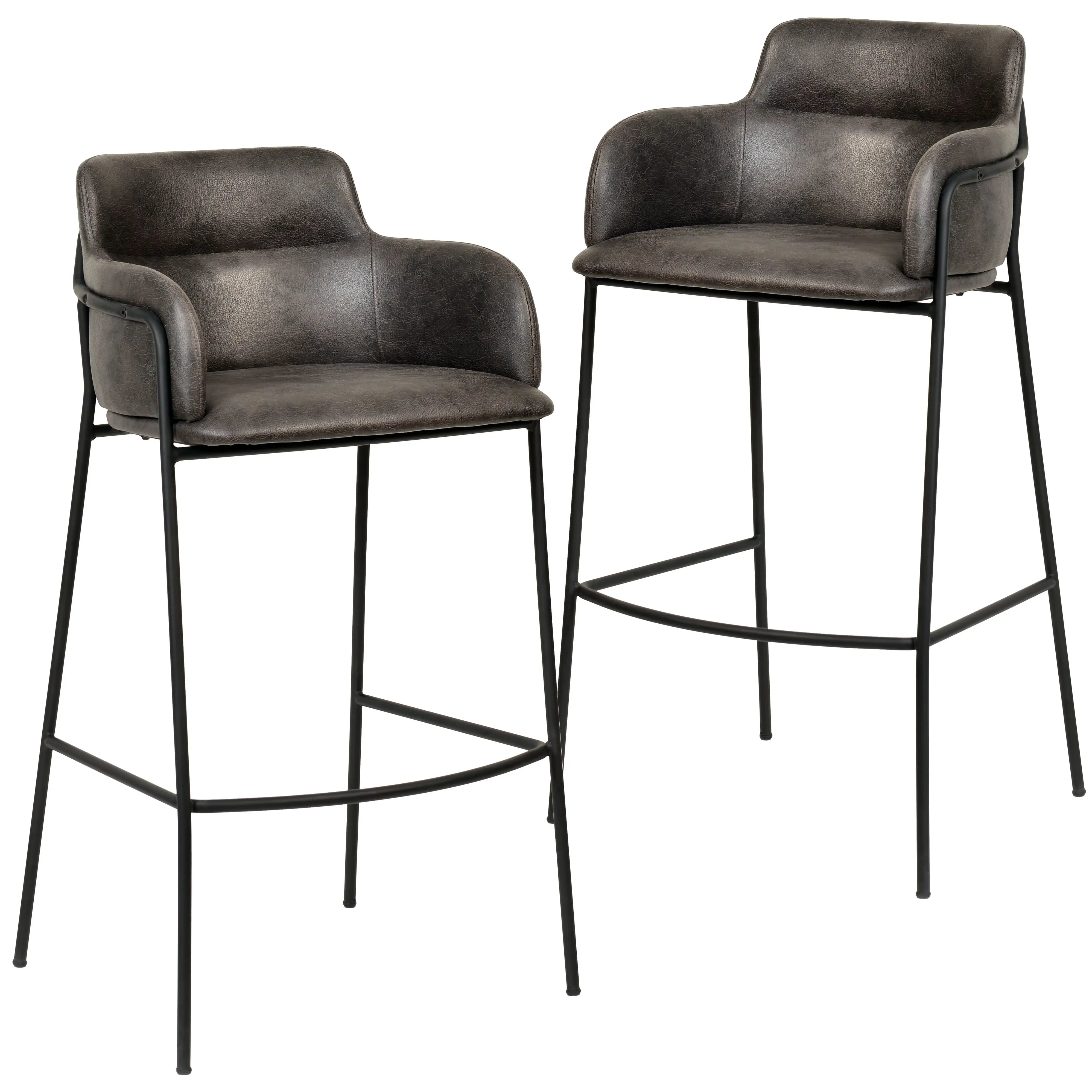 Axis 40" Bar Stool Ergonomic Pub Chair with Black Powder-Coated Stainless Steel Base and Footrest Set of 2 - Elax Furniture