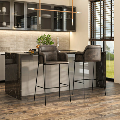 Axis 40" Bar Stool Ergonomic Pub Chair with Black Powder-Coated Stainless Steel Base and Footrest Set of 2 - Elax Furniture