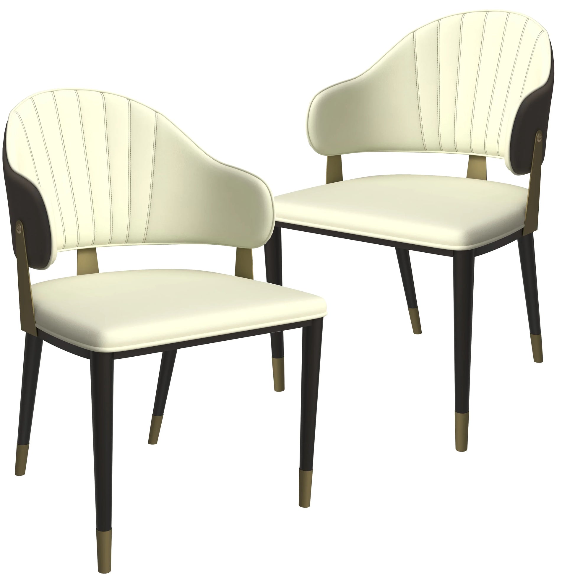 Aria Leather Dining Chair with a Curved Back and Gold Accents Design in Iron Set of 2 - Elax Furniture