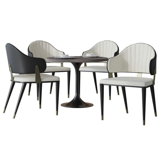 Verve 5-Piece Dining Set with 36" Round Resin Top Table and 4 Leather Dining Chair - Elax Furniture
