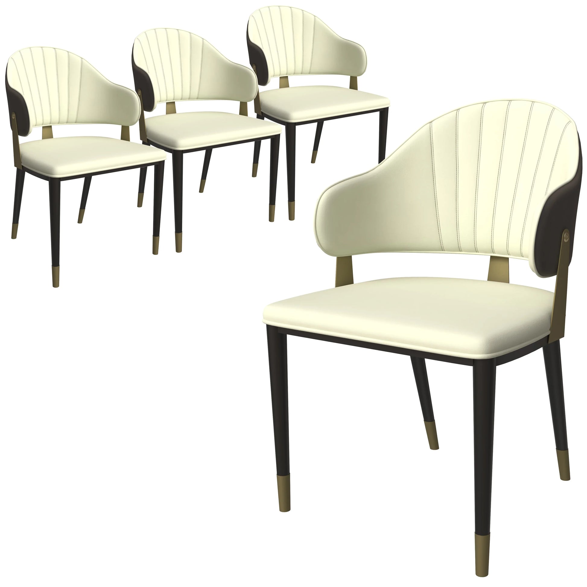 Aria Leather Dining Chair with a Curved Back and Gold Accents Design in Iron Set of 4 - Elax Furniture
