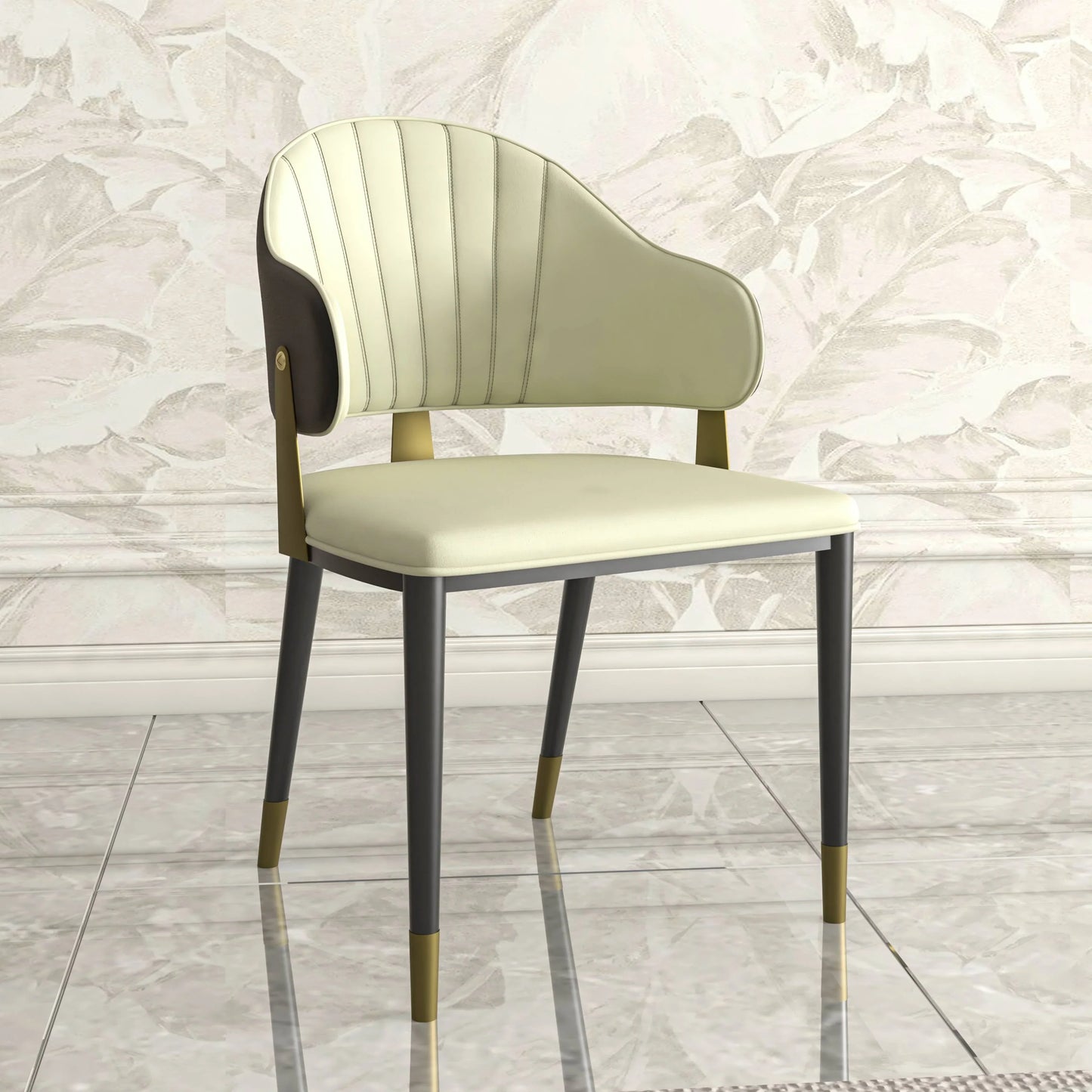 Aria Leather Dining Chair with a Curved Back and Gold Accents Design in Iron Set of 4 - Elax Furniture