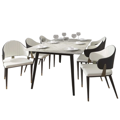Zayle 7-Piece Dining Set with 55" Rectangular Sintered Stone Top Table and 4 Leather Dining Chair - Elax Furniture