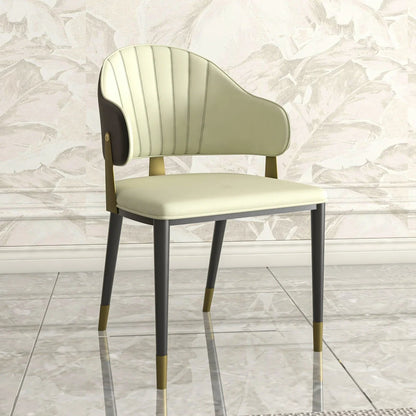 Aria Leather Dining Chair with a Curved Back and Gold Accents Design in Iron - Elax Furniture