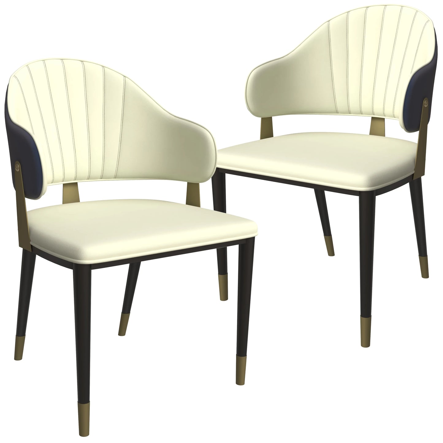 Aria Leather Dining Chair with a Curved Back and Gold Accents Design in Iron Set of 2 - Elax Furniture