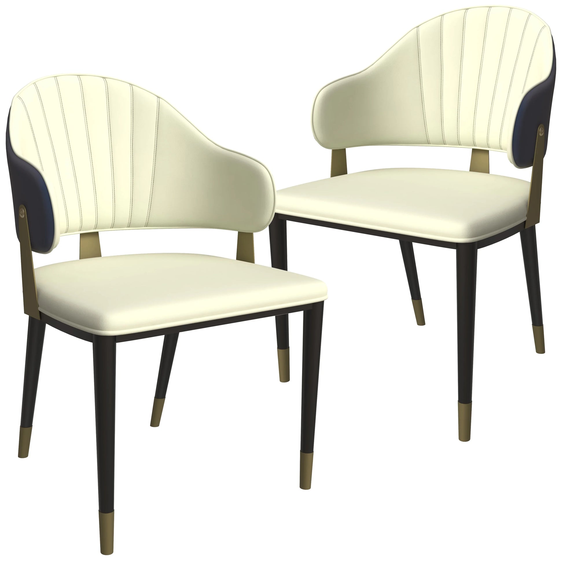 Aria Leather Dining Chair with a Curved Back and Gold Accents Design in Iron Set of 2 - Elax Furniture
