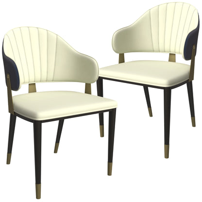 Aria Leather Dining Chair with a Curved Back and Gold Accents Design in Iron Set of 2 - Elax Furniture