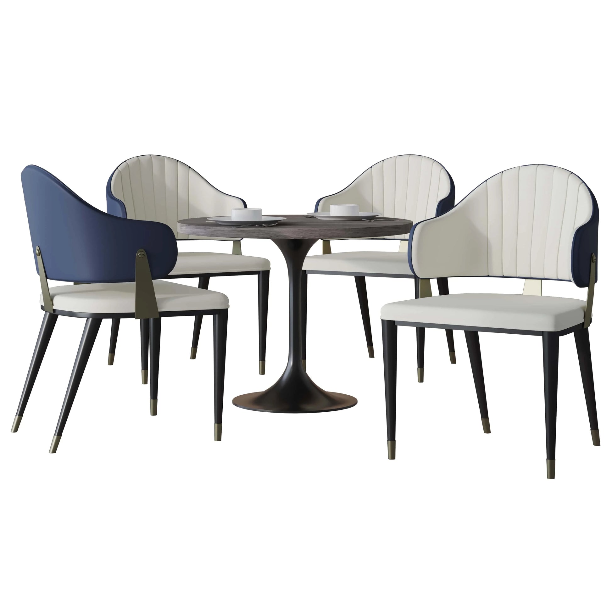 Verve 5-Piece Dining Set with 36" Round Resin Top Table and 4 Leather Dining Chair - Elax Furniture