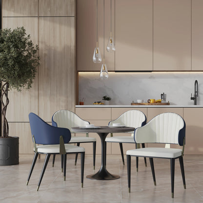 Verve 5-Piece Dining Set with 36" Round Resin Top Table and 4 Leather Dining Chair - Elax Furniture