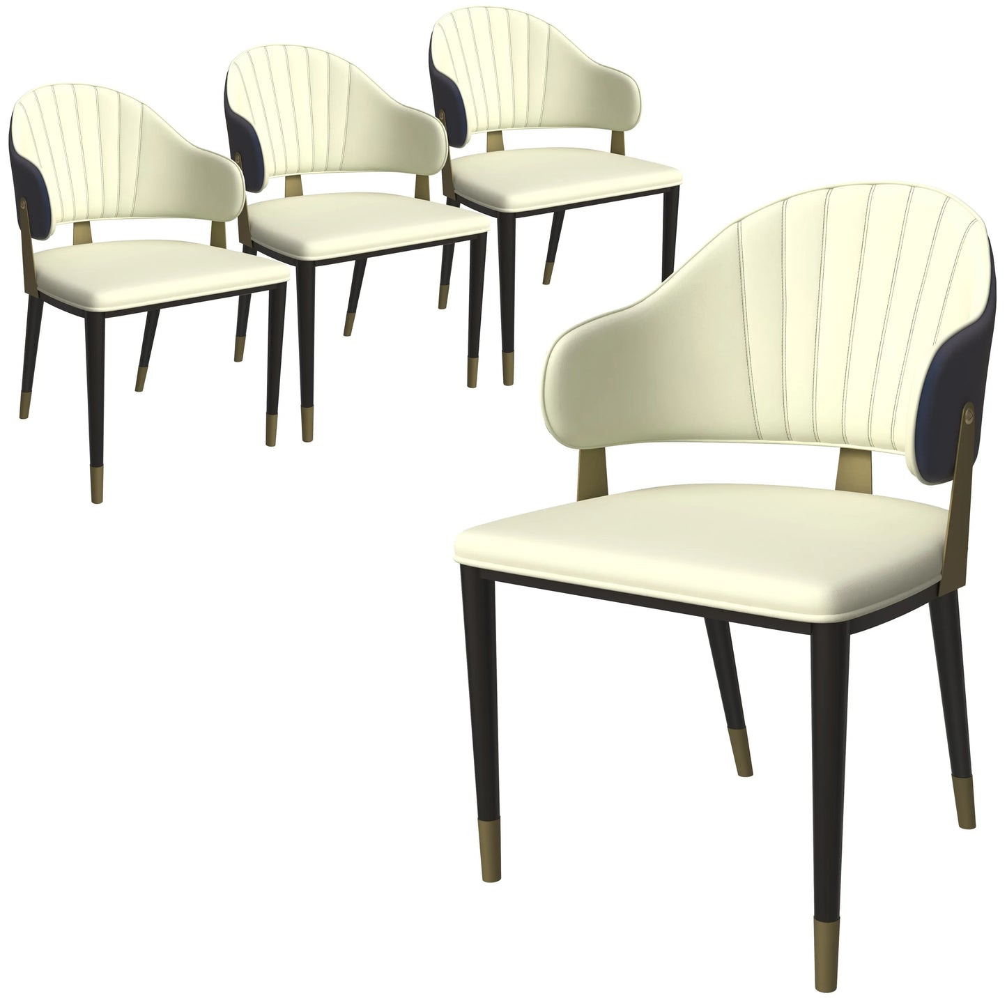 Aria Leather Dining Chair with a Curved Back and Gold Accents Design in Iron Set of 4 - Elax Furniture