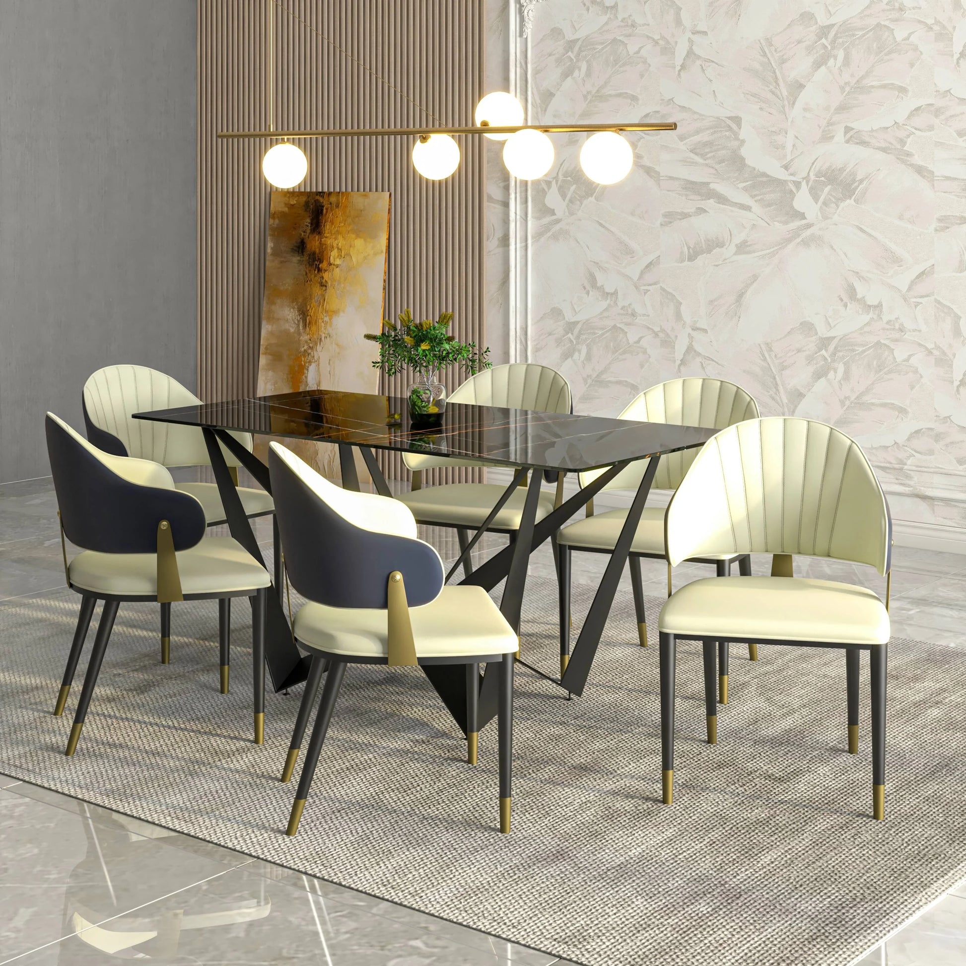 Aria Leather Dining Chair with a Curved Back and Gold Accents Design in Iron Set of 4 - Elax Furniture
