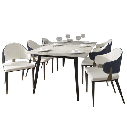 Zayle 7-Piece Dining Set with 55" Rectangular Sintered Stone Top Table and 4 Leather Dining Chair - Elax Furniture