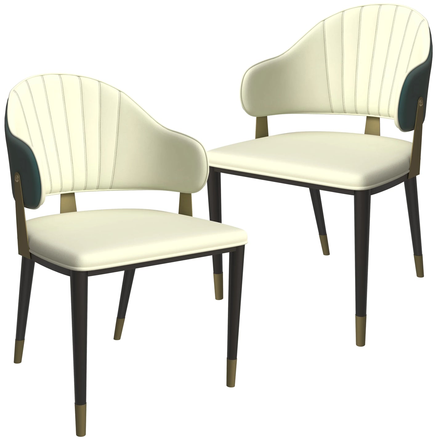 Aria Leather Dining Chair with a Curved Back and Gold Accents Design in Iron Set of 2 - Elax Furniture