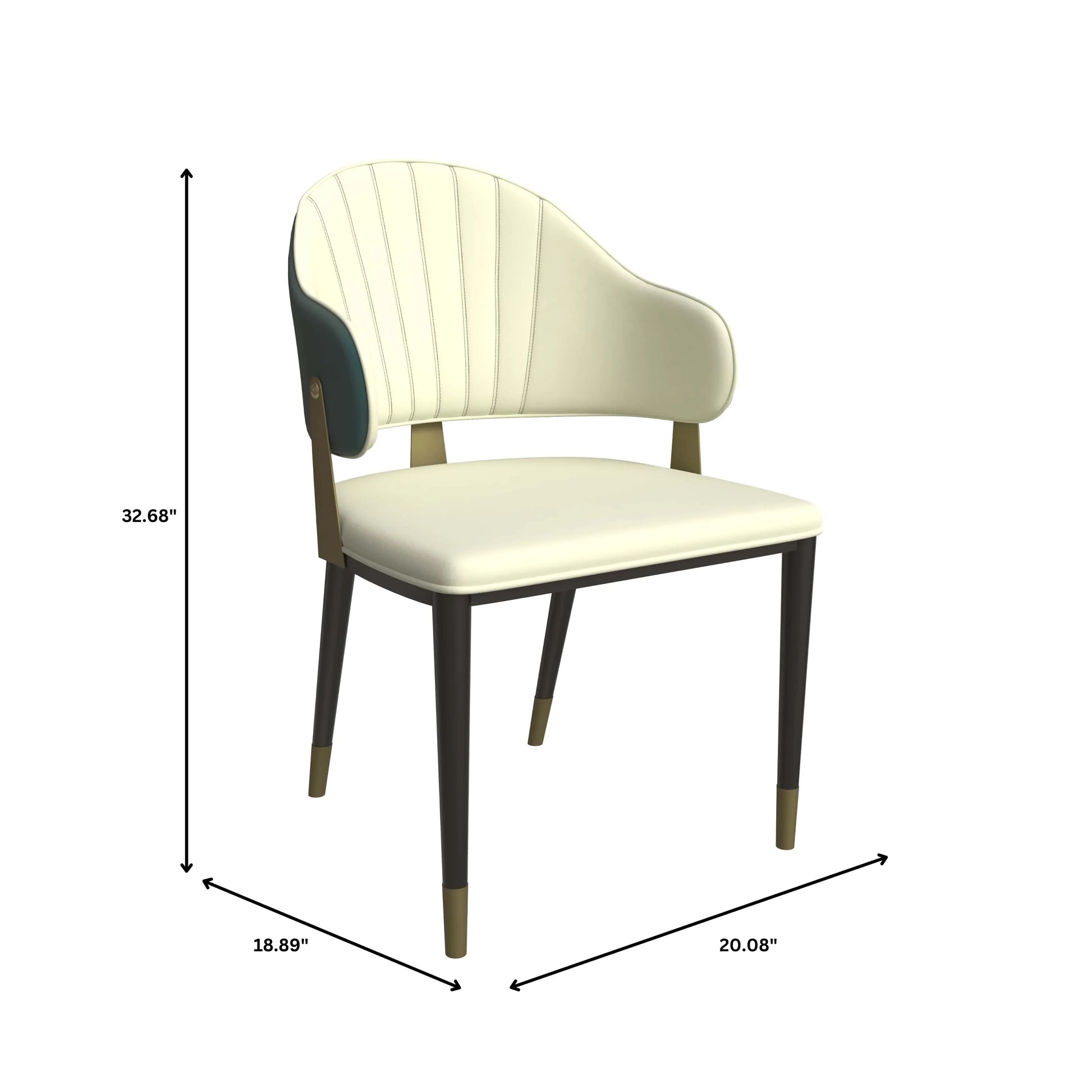 Aria Leather Dining Chair with a Curved Back and Gold Accents Design in Iron Set of 2 - Elax Furniture